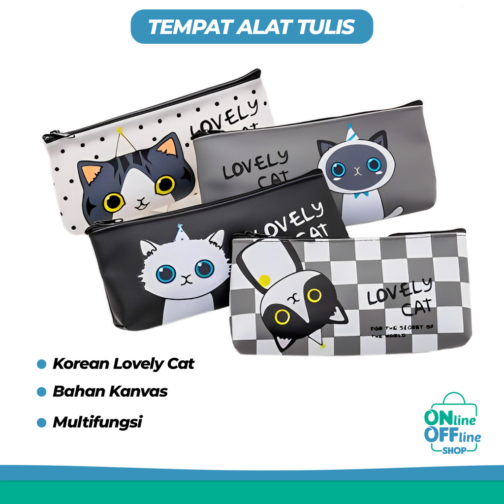 

Tas Pensil Tempat Alat Tulis Bahan Canvas Tempat Kosmetik Organizer Bag Lovely Cat