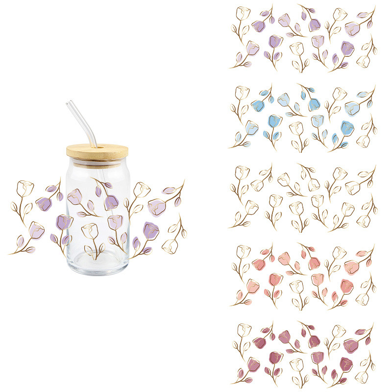 

Color Rose Flowers UV DTF Wrap Transfer Stickers 3D Colorful Design DTF Wrap For 16OZ Glasses Cups Mugs Decal
