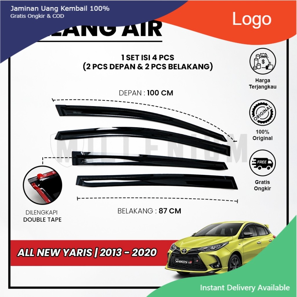 Talang Air Pintu Mobil Toyota All New Yaris 2013 – 2020 Model Slim 4 Pintu Litlle_Variasi