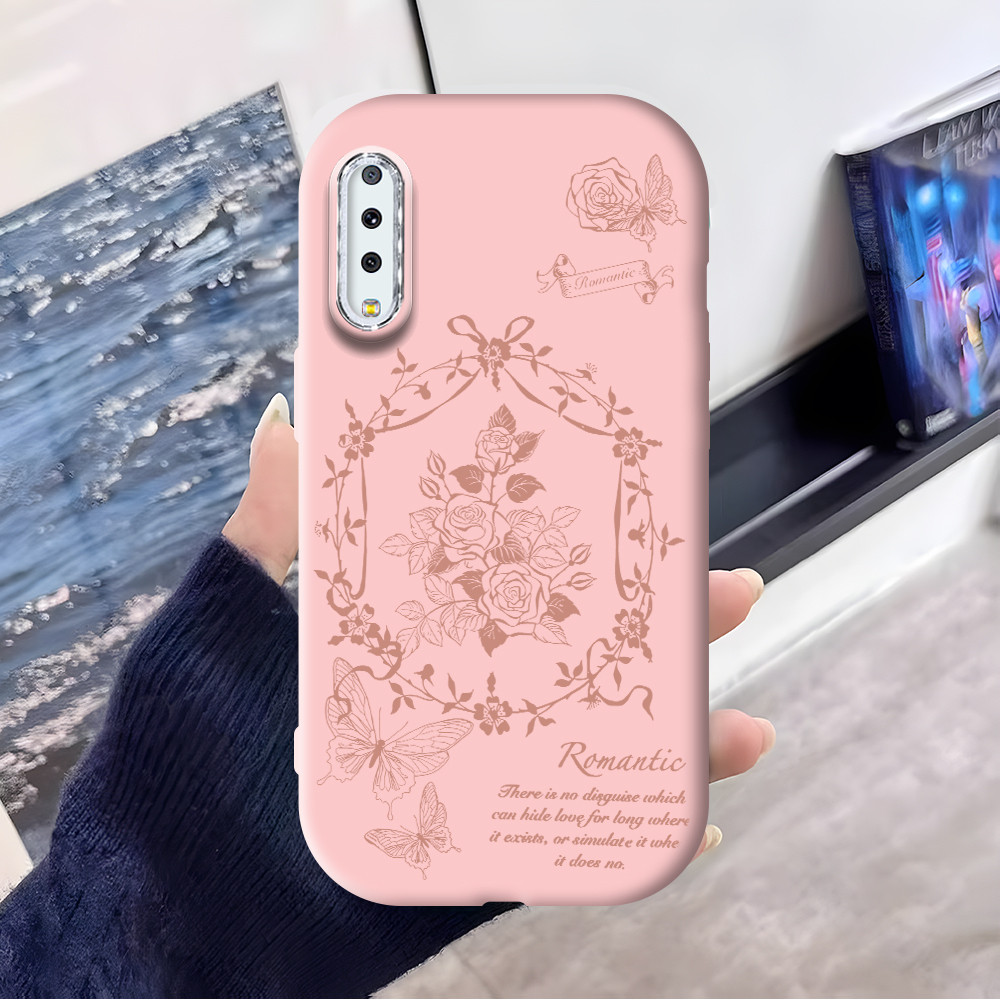 Compitable With Samsung A7 2018 A750 Vintage Butterfly Flower Pattern Silver Edge Lens  Soft Silicon