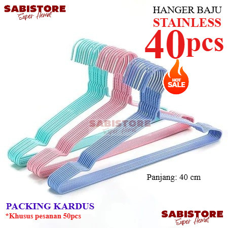 HANGER BAJU PAKET ISI 40 pcs / Hanger Baju Gantungan Jemuran Baju Stainless Aneka Warna Serbaguna bi