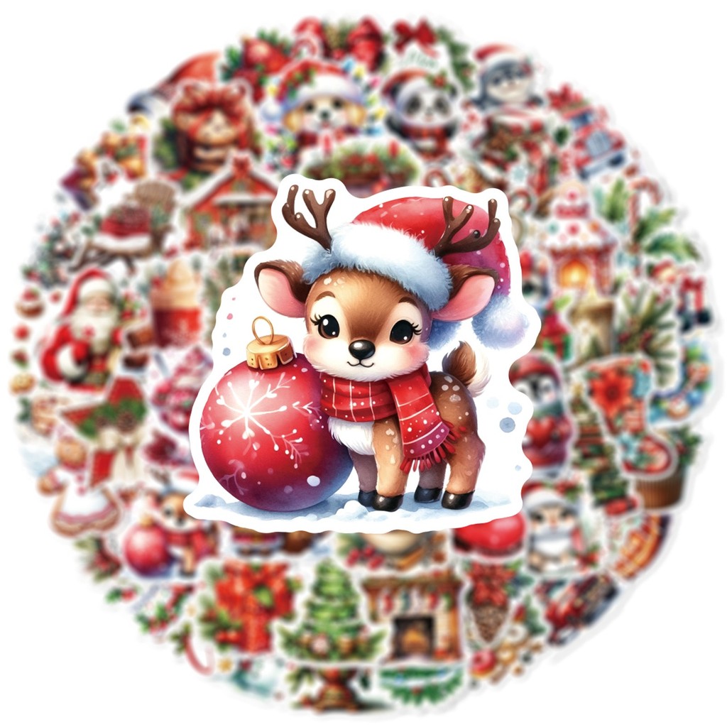 

10/60pcs Retro Cute Merry Christmas Santa Claus Animal Stickers Decals DIY Laptop Suitcase Notebook Decoration Sticker Kids Toys