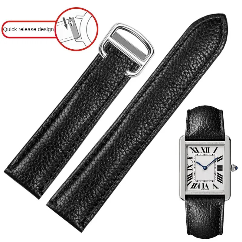 Pebbled Leather Watch Strap Substitute for Tank Tank, Square Must London Series Cowhide Strap, 17mm,