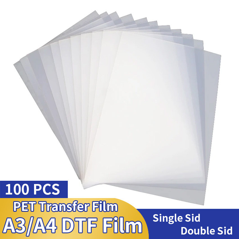 

A4 A3 DTF Transfer Film Paper 100 Sheets Transparent Double-Side Adhesive Film Transfer For DYI Direct on T-Shirts Bags PET Film