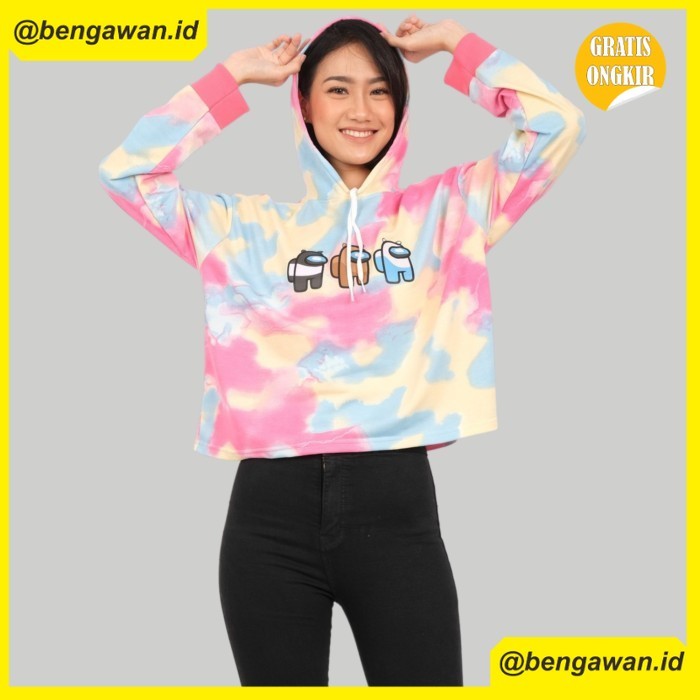 (MONE) Monellina YARAMA Sweater Crop Hoodie Tie Dye XXL Jumbo Lengan Panjang - Ungu, XXL