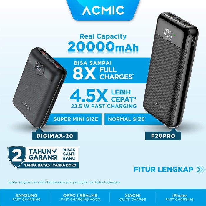 BEST -ACMIC DIGIMAX 20000mAh Powerbank Mini 22.5 Watt Fast Charging Type C - DIGIMAX-20