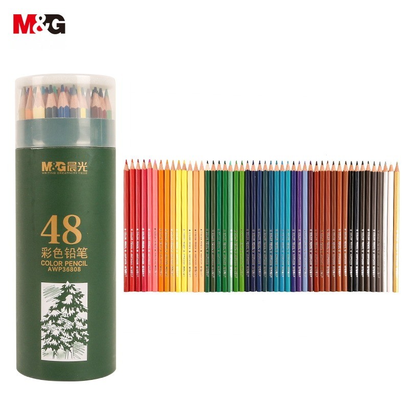 

M&G 48 Color Oil-based Colored Pencils Fill Green Canisters for Student Art Drawing Teachers Recommend Children to Draw
