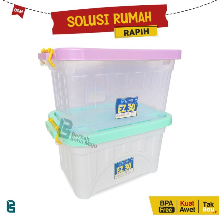 KOTAK CONTAINER STORAGE BOX TRANSPARAN 30 LITER EZY KONTAINER PLASTIK - 30L, PUTIH