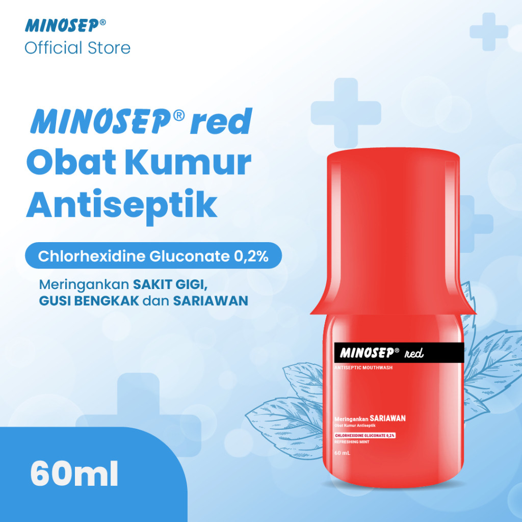 Minosep RED Obat Kumur Antiseptik 60ml 1 botol Travel Size Chlorhexidine 0,2%