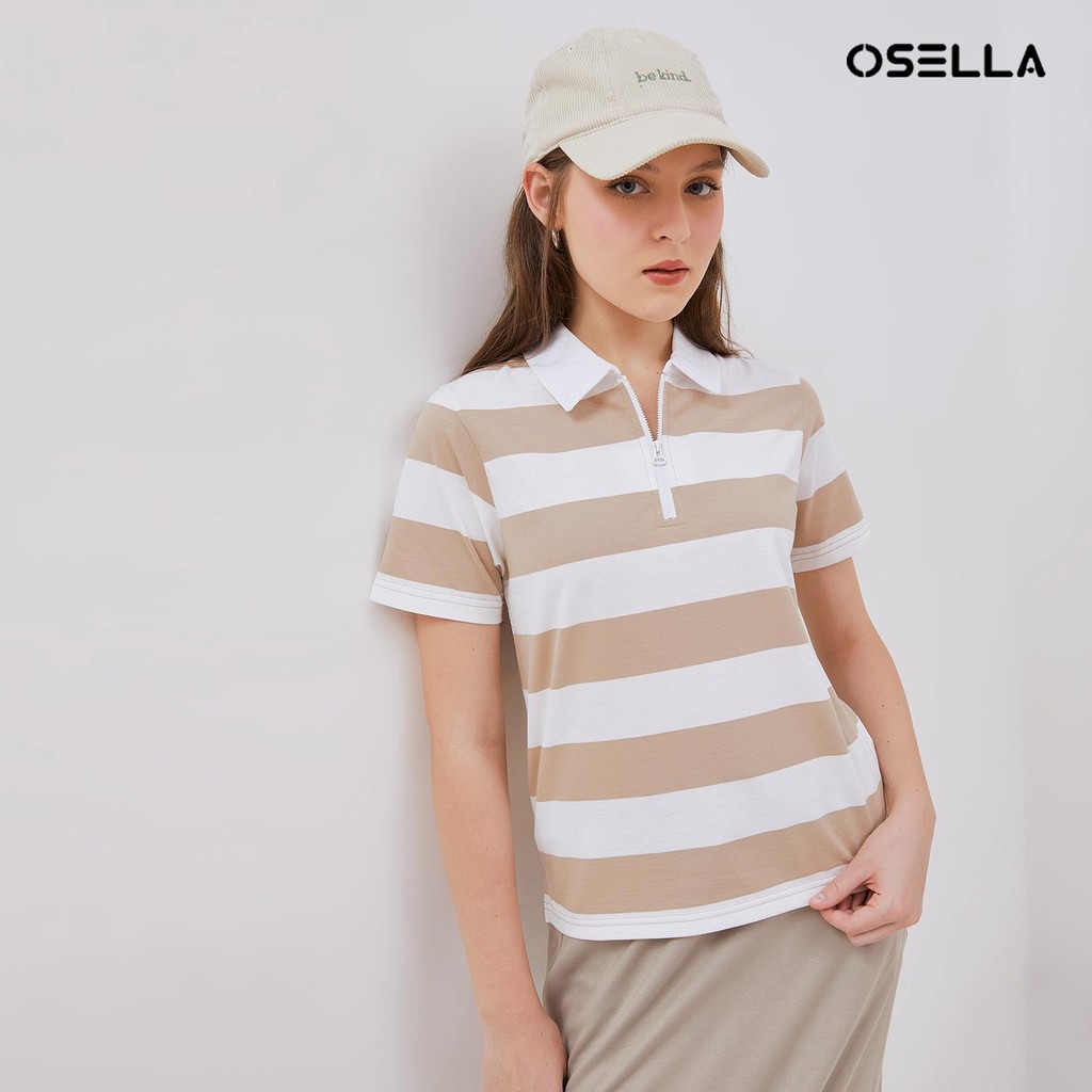 [NEW] Osella Rully Striped Polo Shirt 21715002 | Blouse Atasan Polo Wanita Lengan Pendek