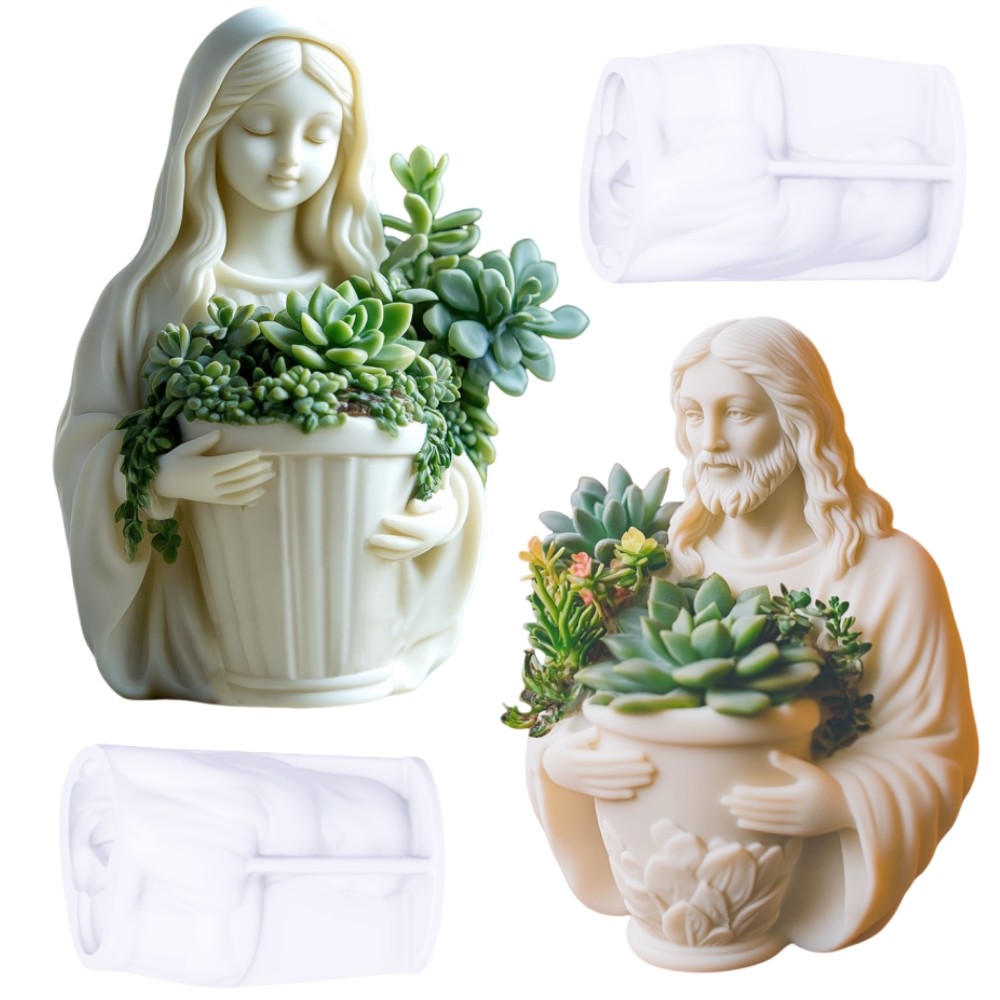 

Goddess Maria hand held succulent plant flowerpot resin silicone mold Woman Girl storage box mould Jesus pen holder gypsum molds