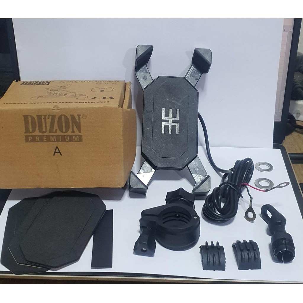 Phone Holder Motor di stang dan spion bisa buat Charger di aki daya 2,1A UNIVERSAL ORIGINAL DUZON