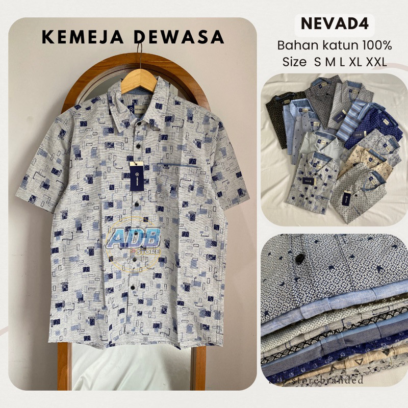 NANTARSHOP Kemeja lengan pendek pria dewasa NVD Hem cowok remaja polos motif