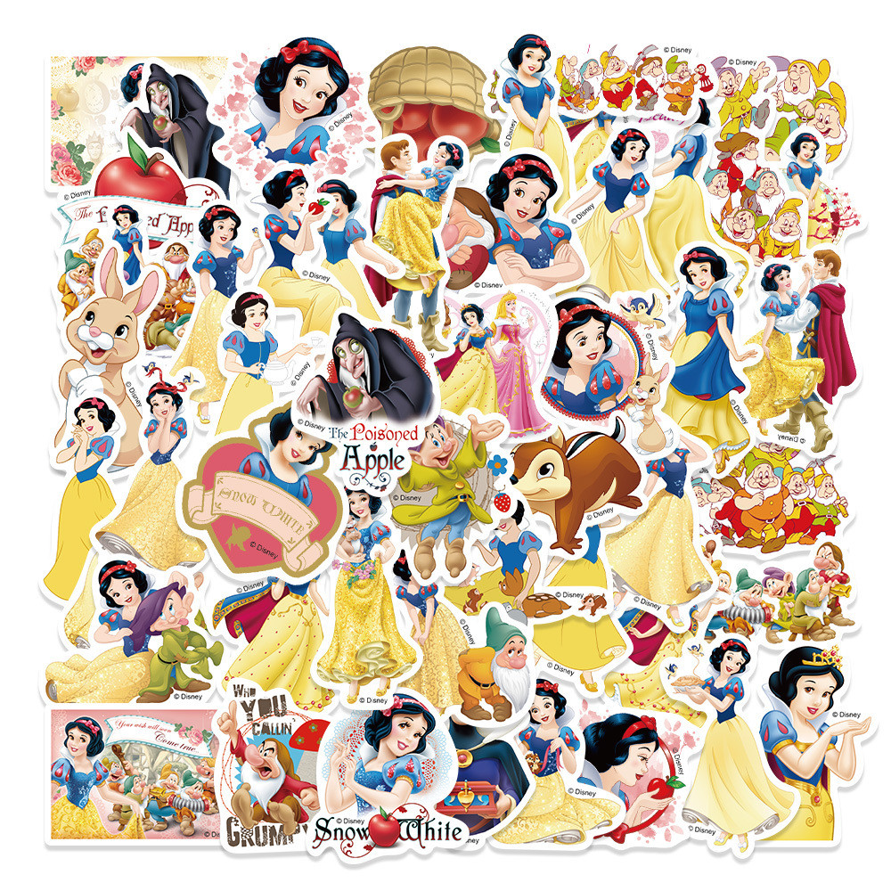 

50PCS Disney Cartoon Snow White Stickers Movie Anime Decal Skateboard Guitar Laptop Cute Kawaii Sticker Pack Kids Girl Toy