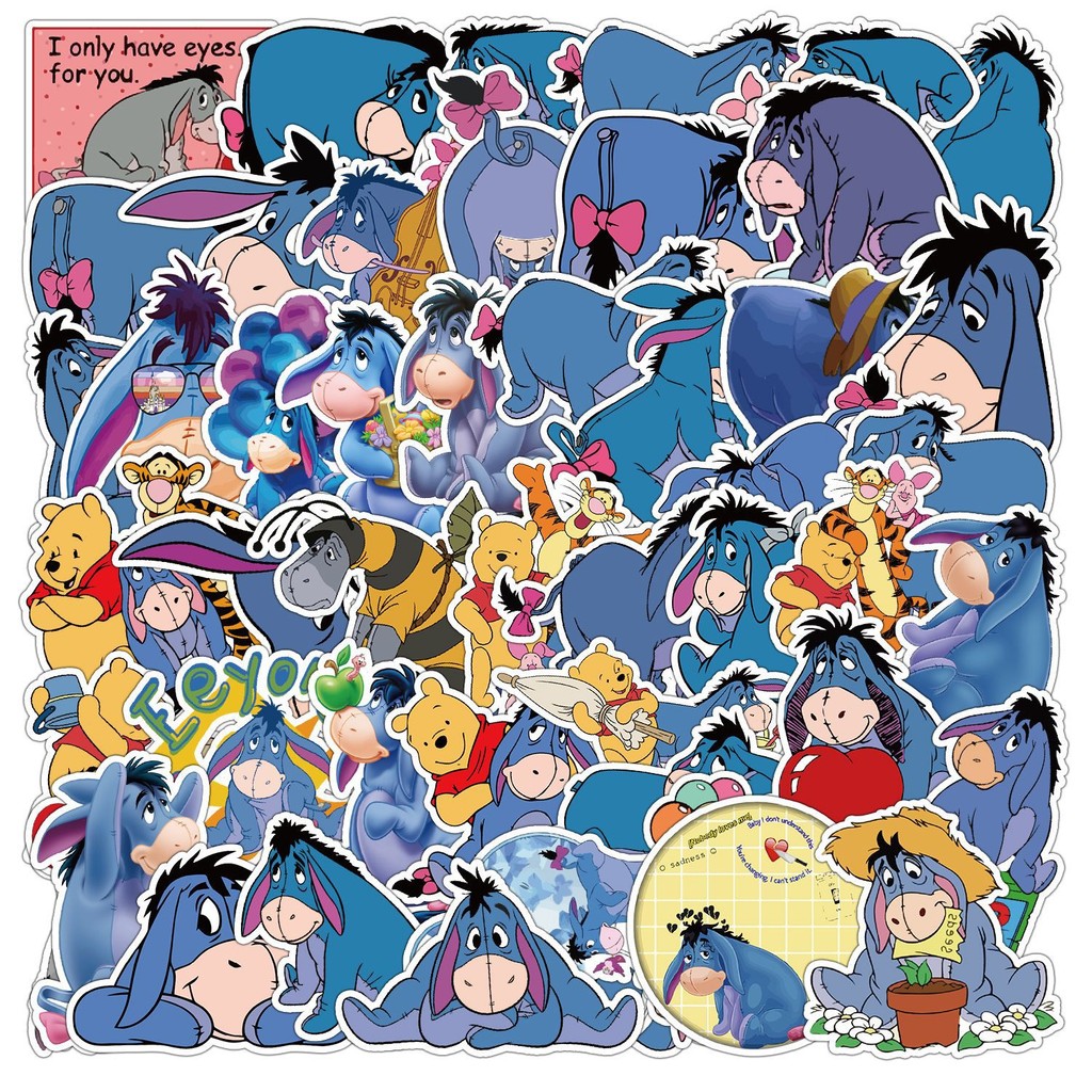

50PCS Kawaii Disney Pooh Bear Calm Old Gray Eeyore Stickers DIY Laptop Phone Scrapbook Decoration Sticker Cartoon Kids Toy