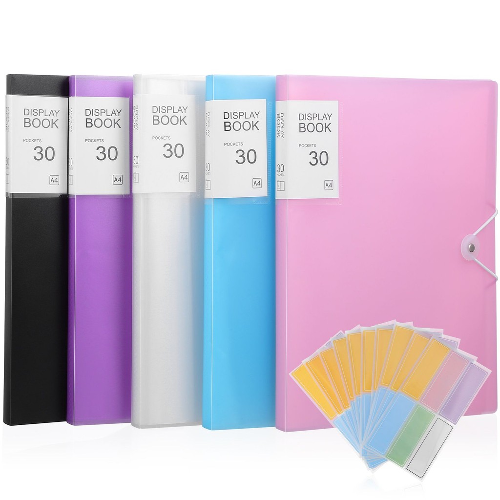 

A4 Display Folder 30 Pages Clear Plastic Sleeves 10 Stickers Portfolio Binder Document Organizer Presentation Book School Files