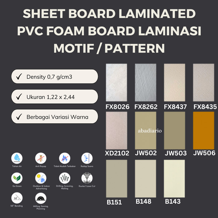 Sheet Board Laminated / Sheet Board Laminate / PVC Foam Board Motif Lapis Motif 3D Timbul Tebal 5mm 