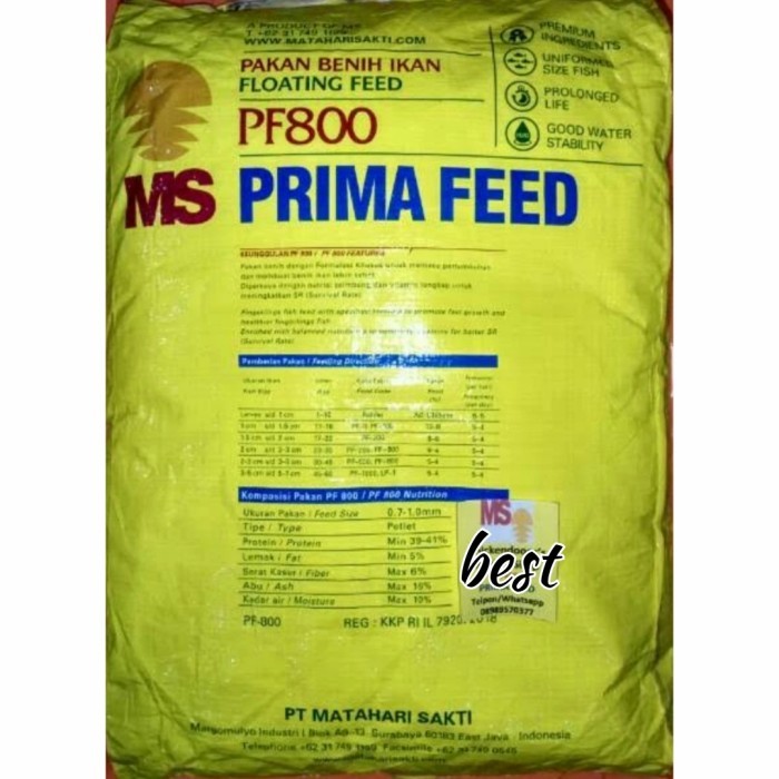 Pakan ikan Prima Feed PF 800 1 karung(10kg)