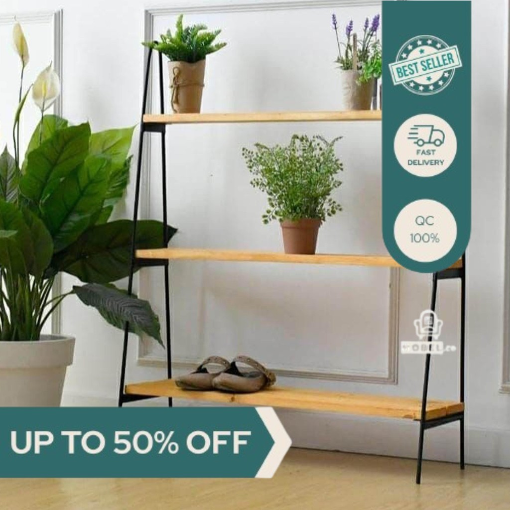 Rak Bunga Susun Besi Kayu Murah Hiasan Taman Minimalis Dekorasi