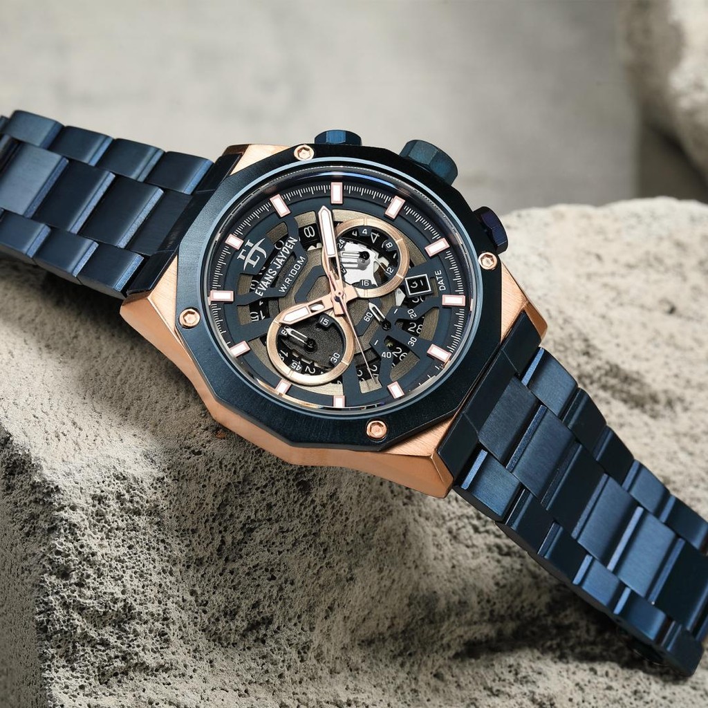 Jam tangan   Evans Jayden Jam Tangan Pria 9583 Rantai Kaca Sapphire Chronograph Water Resistant 10AT