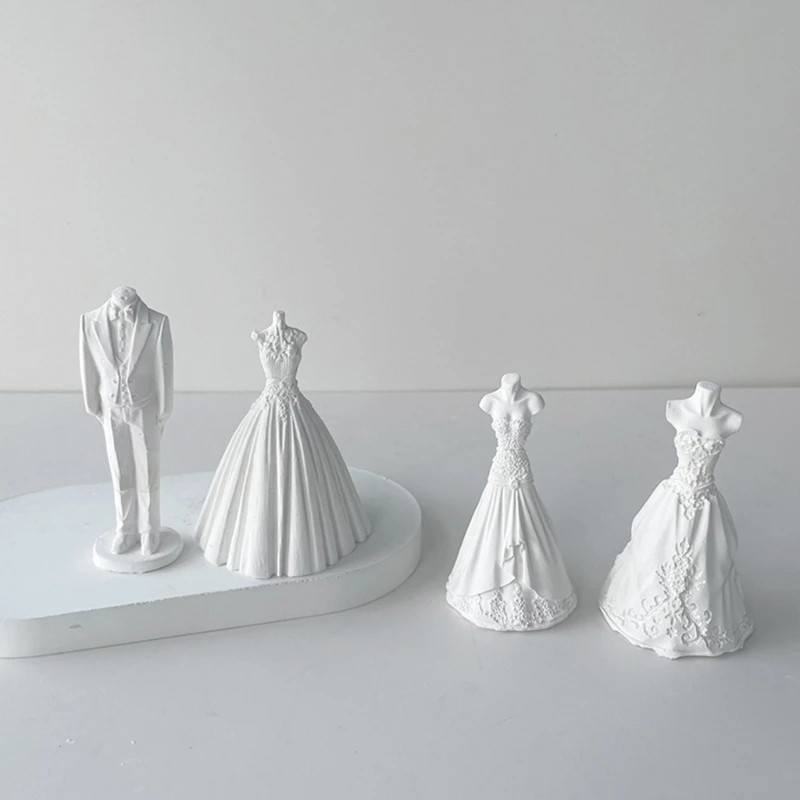 

Wedding Dress Candle Molds 3D Bridegroom Suit Silicone Mould Bride Dress Resin Casting Mould DIY Cake Soap Crafts Decor