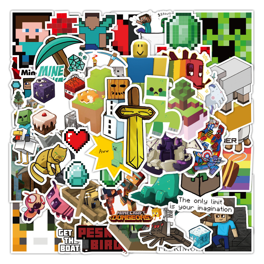 

50/100pcs Minecraft Game Cartoon Stickers Mobile Phone Case Luggage Skateboard DIY Decorative Waterproof Stickers For Kids Toy
