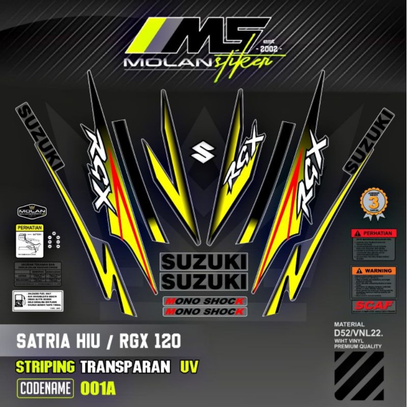 Decal Sticker Striping Variasi Transparan Uv Satria Hiu Malaysia RGX 120 Satria R Agresif Suzuki Sat