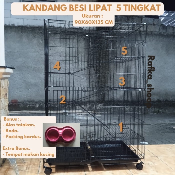 KANDANG KUCING TINGKAT 5 EXTRA JUMBO UKURAN 90X60X135 CM KANDANG HEWAN - Biru