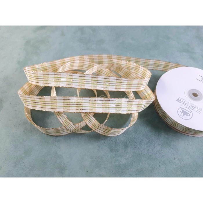 

Pita Kotak-kotak Hijau List Emas; Lebar 2.5 cm