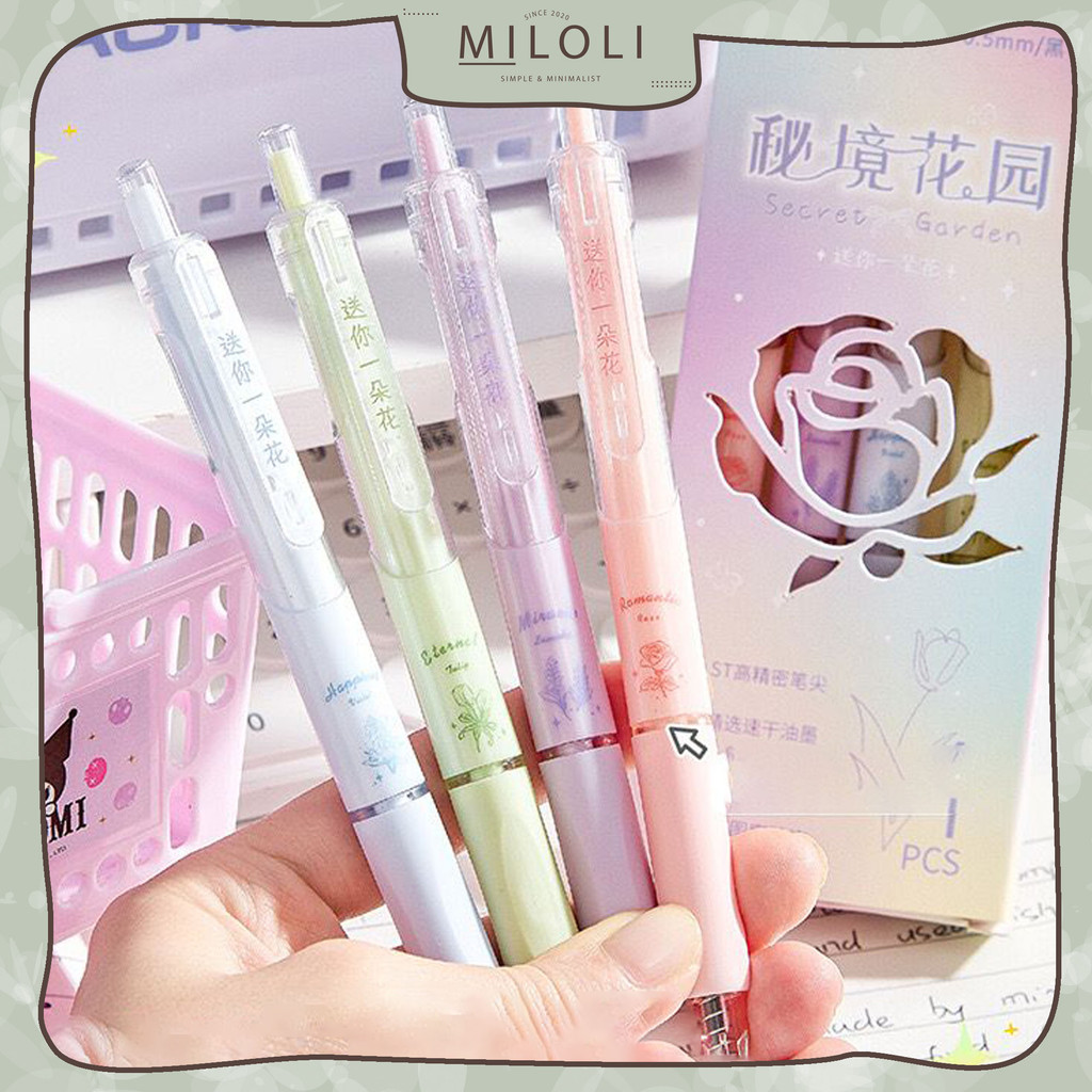 

[MILOLI] 4Pcs FLOWER GEL PEN 0,5mm Pen Black Ink Mekanik Pena Aesthetic Stationery - D0091