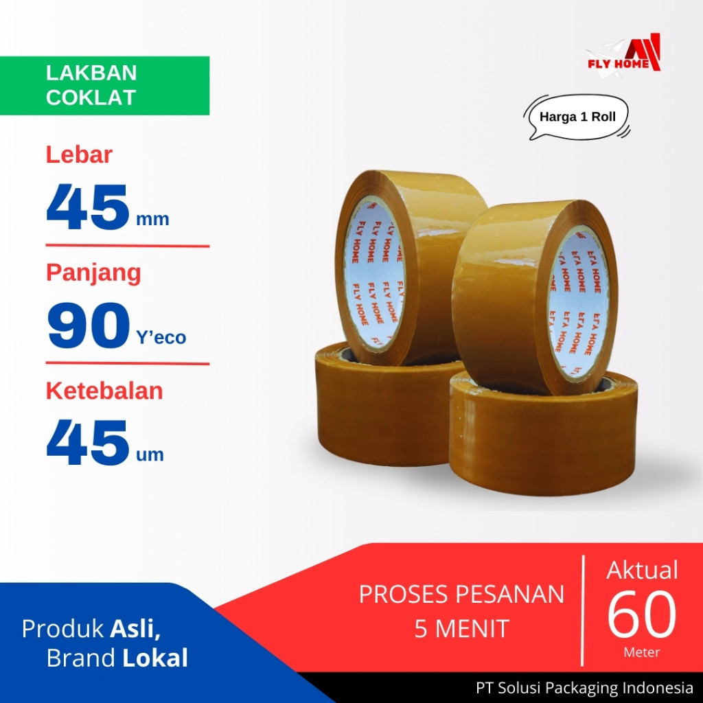 

Flyhome Lakban Coklat 90yard 45mm x 90yard 2inchi 1 Roll 90 Yard Eco