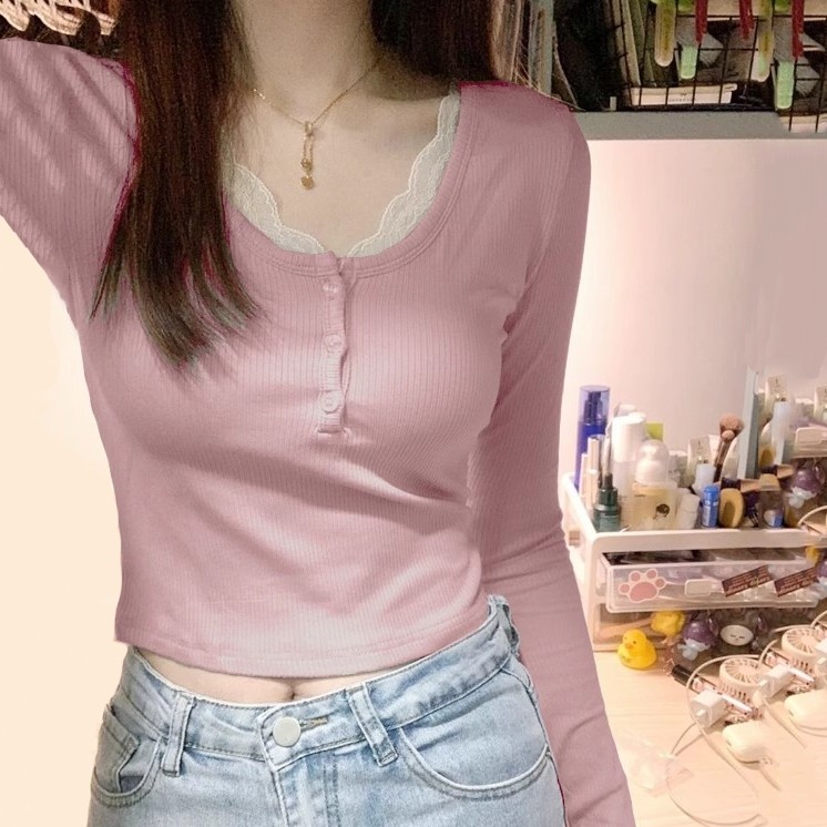 OPHELIA TOP ATASAN KNIT KANCING RENDA LENGAN PANJANG