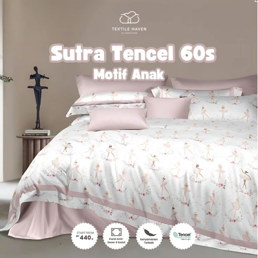 Sprei dan Bedcover Set Sutra Organic 60s Motif Ballerina | Sprei dan Bedcover Sutra Motif Princess