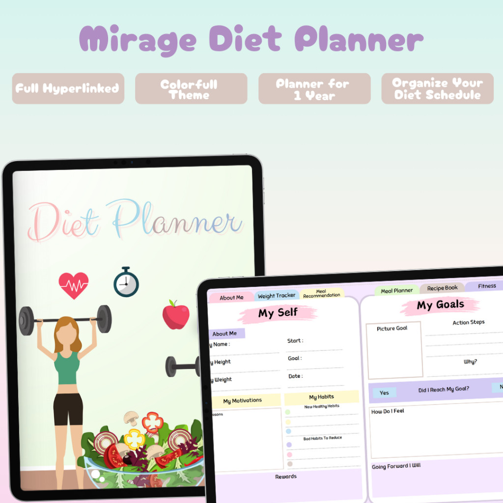 Diet Journal Planner Digital for Android and Ios--- Mirage Diet Planner 1 Year and Recipe