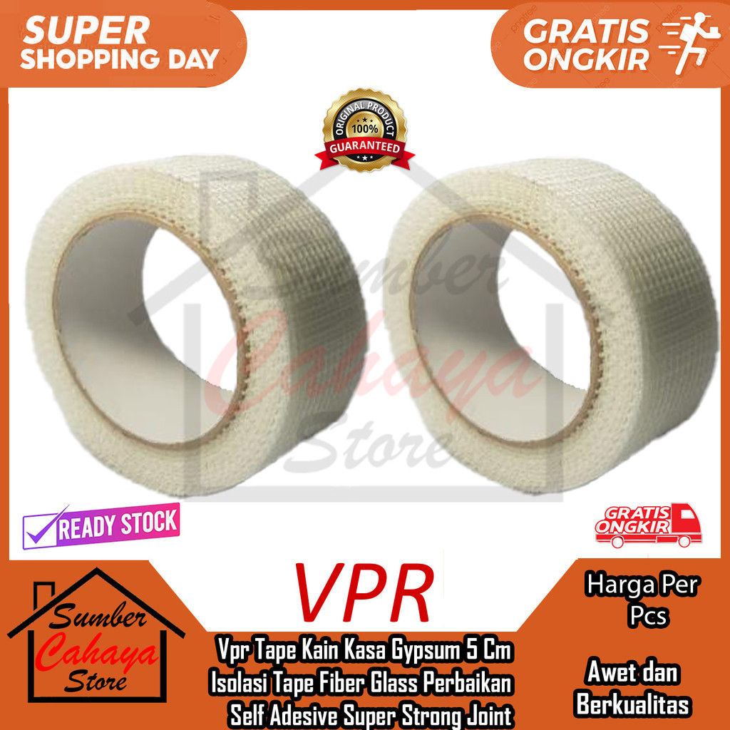 

Vpr Tape Kain Kasa Gypsum 5 Cm Self Adhesive Lakban Isolasi Fiber Glass Perbaikan Lubang keretakan Adesip Super Strong Joint Streng Thening Penutup Celah Gap Sambungan For Dry Wall AYD Repairing Crack