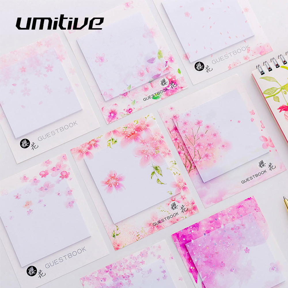 

Umitive 1pcs 30 Sheets/pad Japanese Cherry Blossoms Self-Adhesive Sticky Note Notepads Posted Writing Memo Pads Random Color