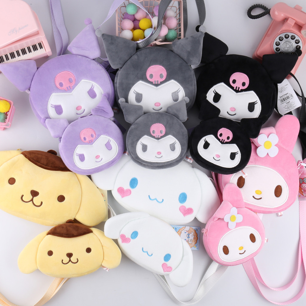 

Kawaii Cartoon Cinnamoroll Kuromi Melody Plush Crossbody Bag Anime Cute Coin Purse Cosmetic Bag Shoulder Bag Girl