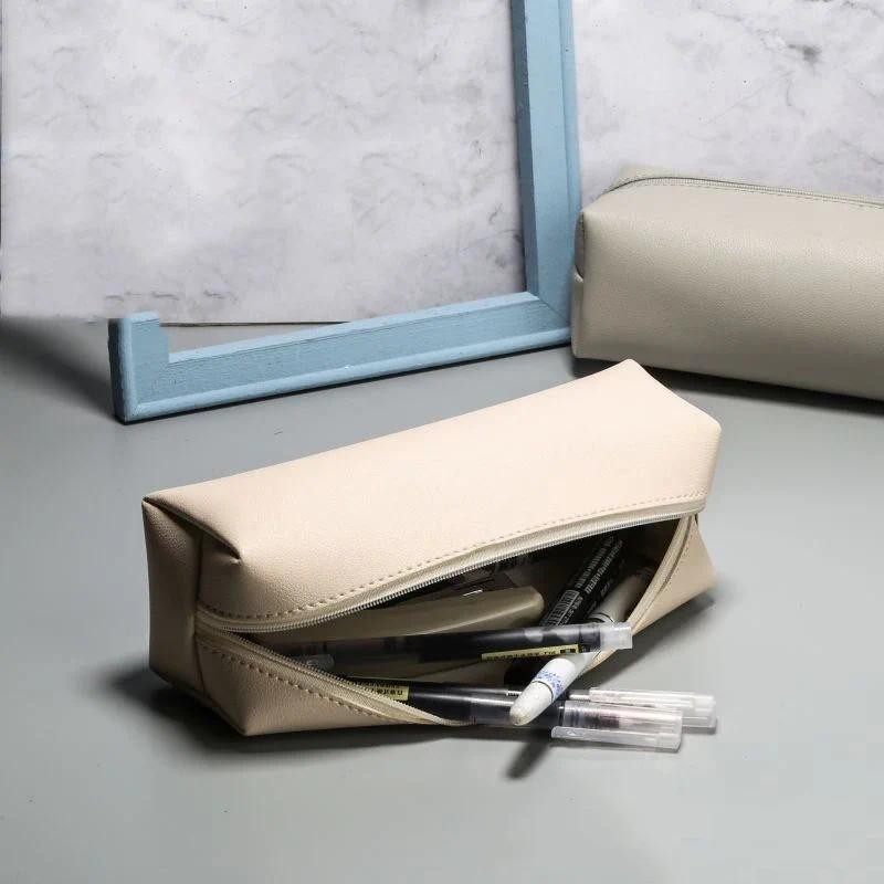 

PU Leather Large Capacity Pencil Bag Korean Stationery Holder Case Storage Box Zipper Pencil Pouch Student School Supplies