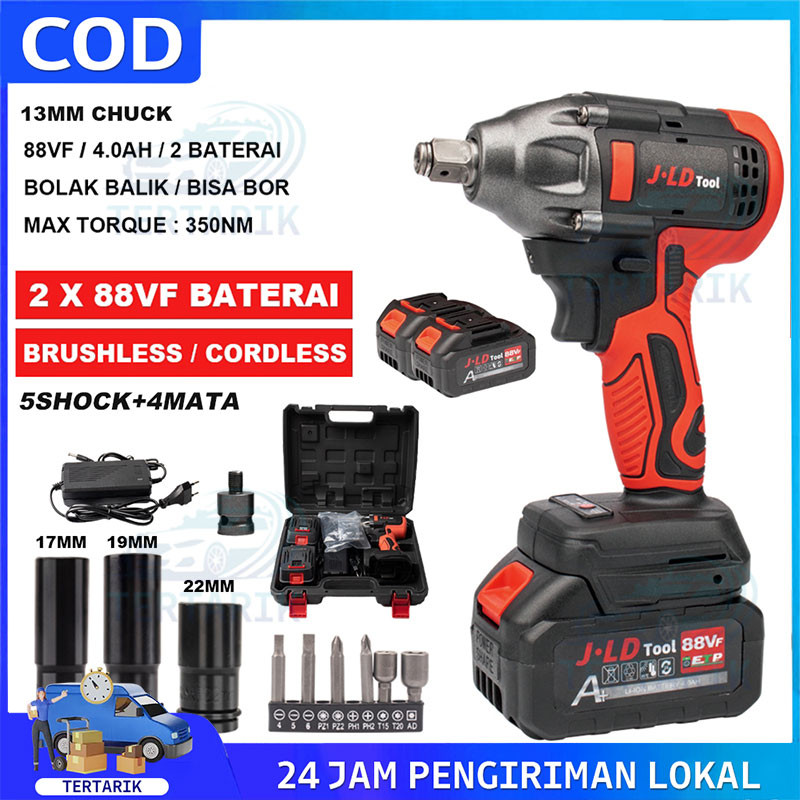 【TERTARIK】-88VF Brushless Mesin bor Impact baterai 13MM Cordless Impact wrench Impact jld JV88 2bate