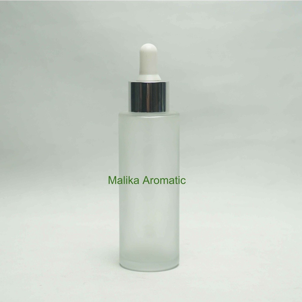 Serum 60 ml RF Clear Frosted Pipet Silver Chrome / Botol Pipet Karet / Botol Serum / Botol Kaca Kosm