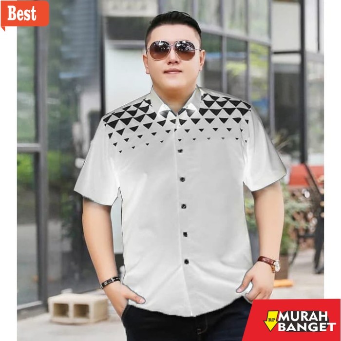 kemeja pendek pria keren FortKlass JUAN Kemeja JUMBO Pria Lengan Pendek Kemeja Kasual Cowok - Abu-ab