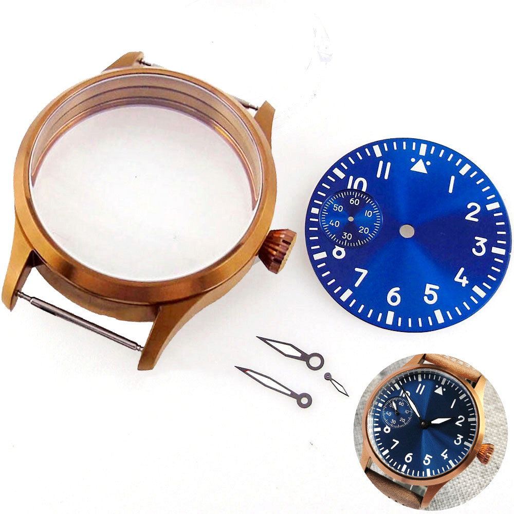 Bronze Plated 42mm Watch Case for eta 6497 3600 Hand Winding Movt 37MM Black Blue Green Dial Watch P
