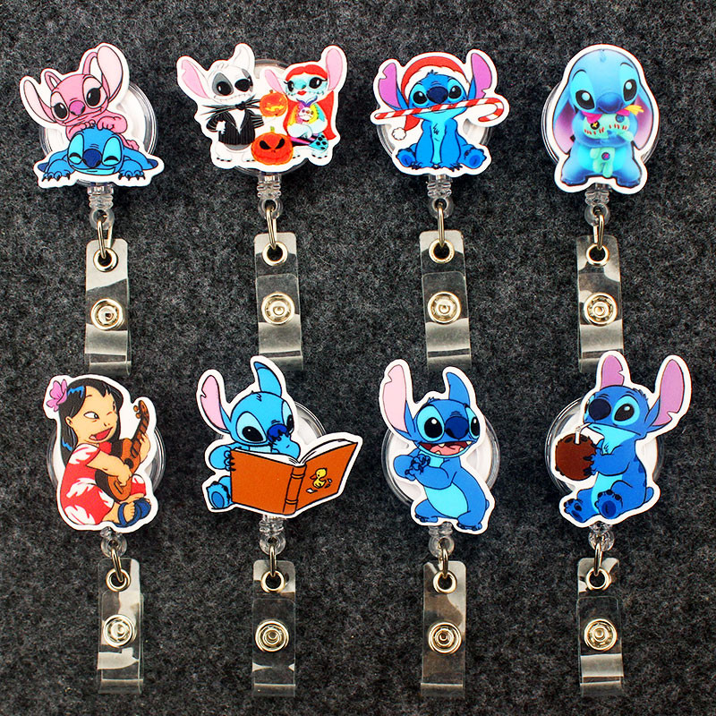 

Cute Blue Stitch Friend Style Badge Reel Nurse Workers Enfermera ID Holder Retractable Name Card Holder Accessory