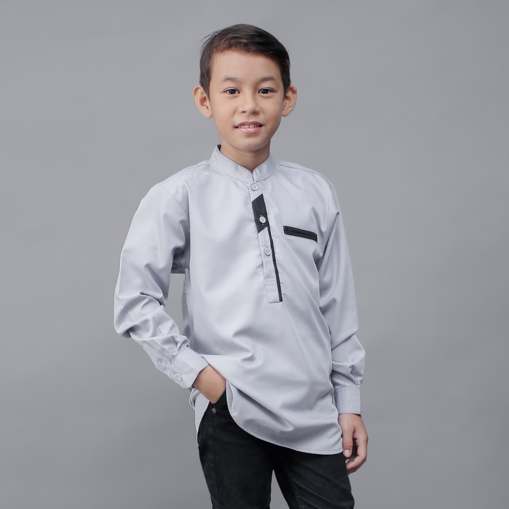 Kemeja Koko Anak Lengan Panjang Kombinasi List Motif Abizaar Original Elrumi