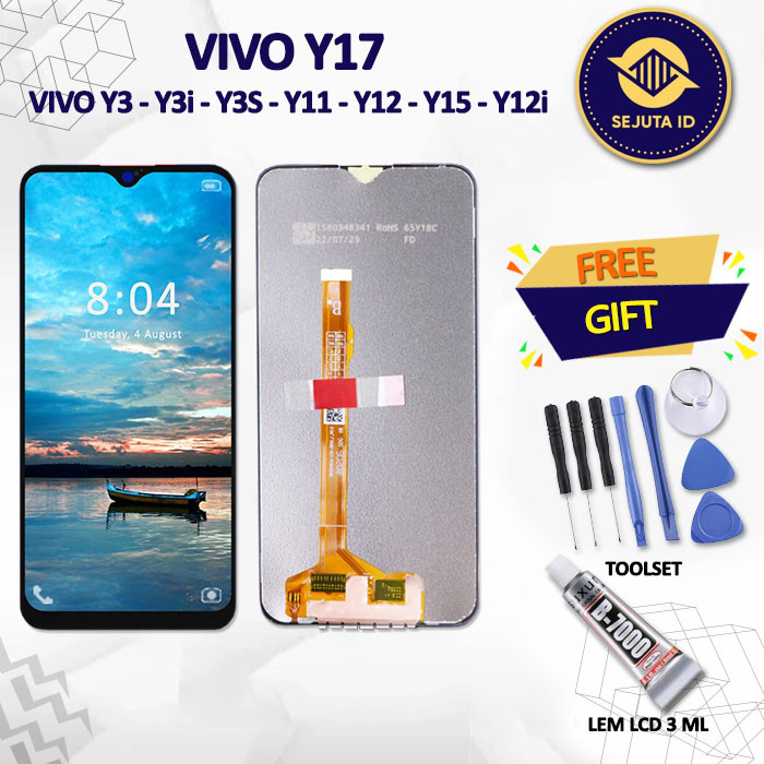 Lcd Vivo Y17 / Y3 / Y3i / Y3s / Y11 / Y12 / Y15 / Y12i Fullset Premium Gratis Obeng Set + Lem