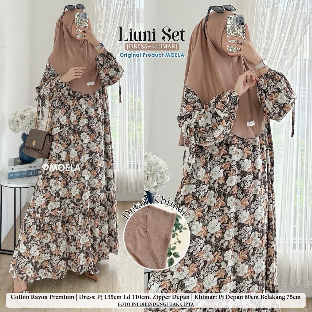 GAMIS SET KHIMAR BAHAN RAYON PREMIUM ORI BY MOELA