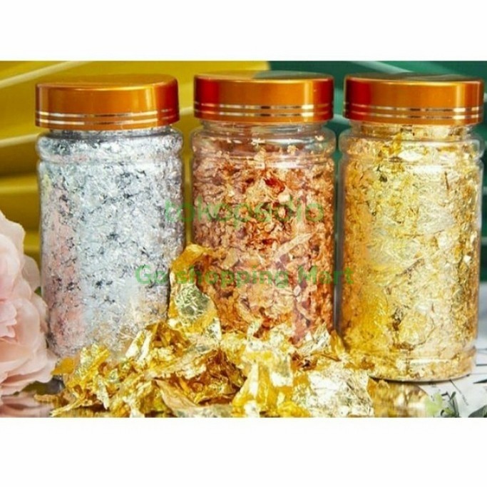 

(COD) Baking Flakes Gold, Silver & Rose Gold / Foil Gold Untuk Dekoras