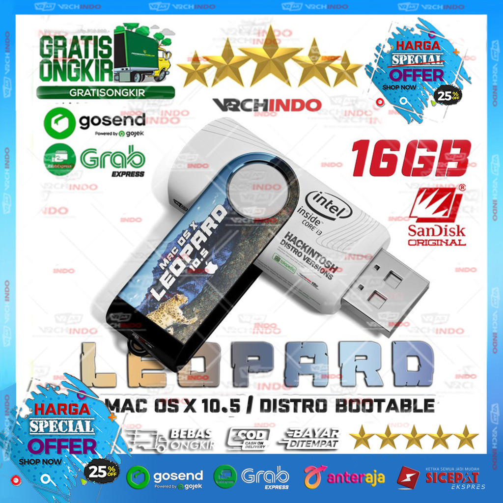 Mac OS X 10.5 - MacOS LEOPARD | Hackintosh for Dekstop PC Komputer / Laptop | 16GB Bootable Installe