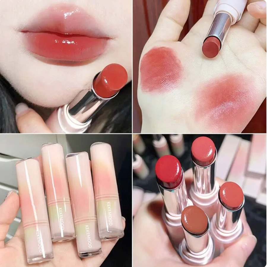 KEKE MOOD Lipstick 6 Warna KEKEMOOD Watery Glossy Lipstick Mirror Lip Balm Untuk Bibir Kering Moistu