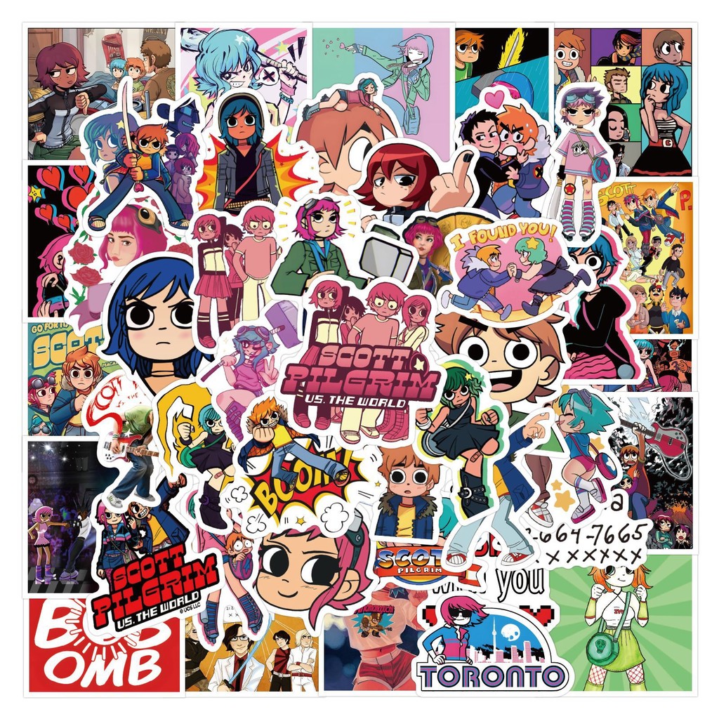

50pcs Cute Scott Pilgrim stickers Aesthetic Decals Decorative Scrapbook Notebook Phone Luggage Sticker DIY Toys